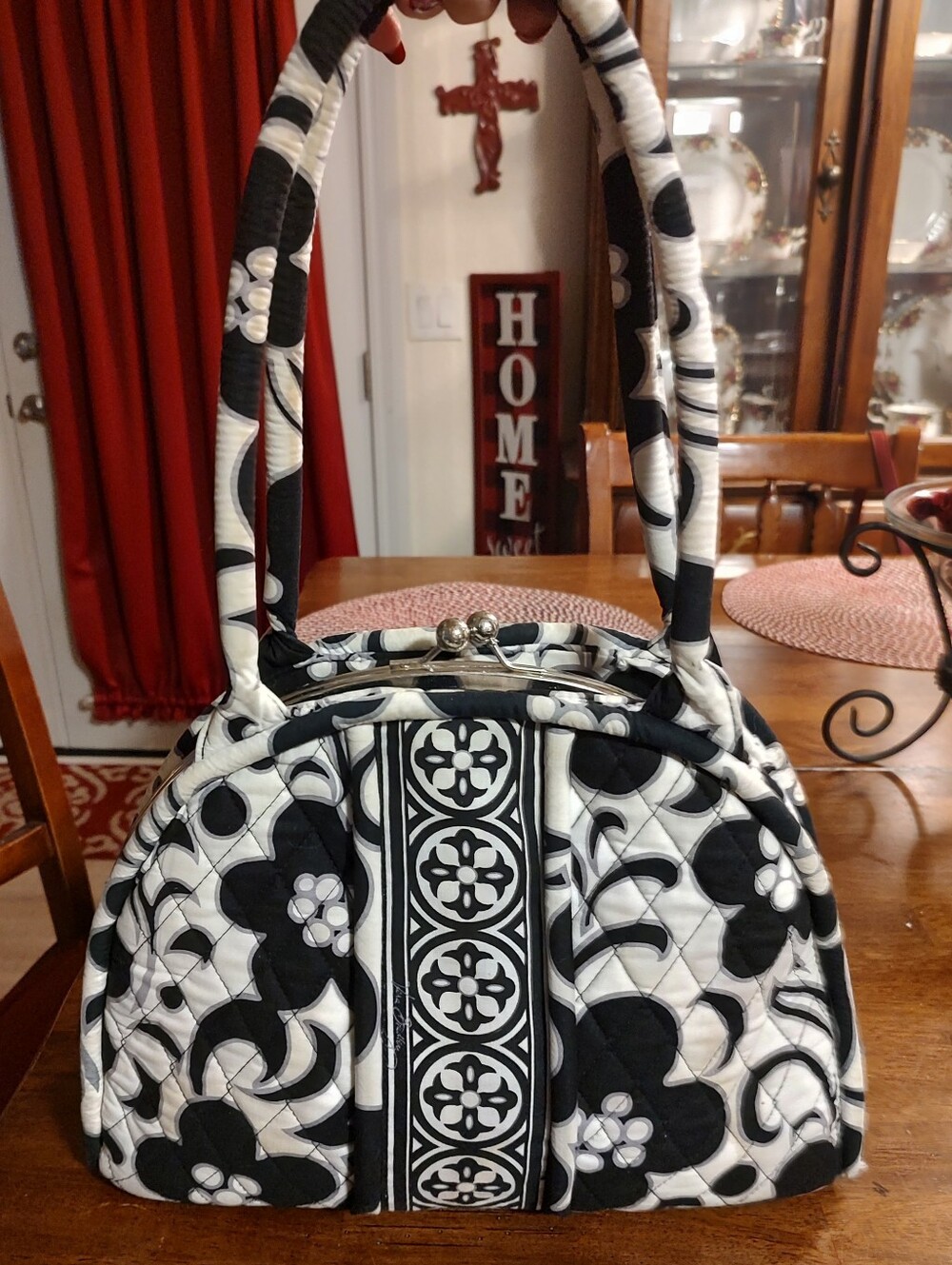 Black & White Floral Quilted Shoulder Bag